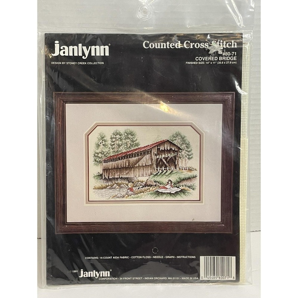 Needlepoint Covered Bridge Janlynn #80-71 Counted Cross-Stitch Kit 1991 NEW